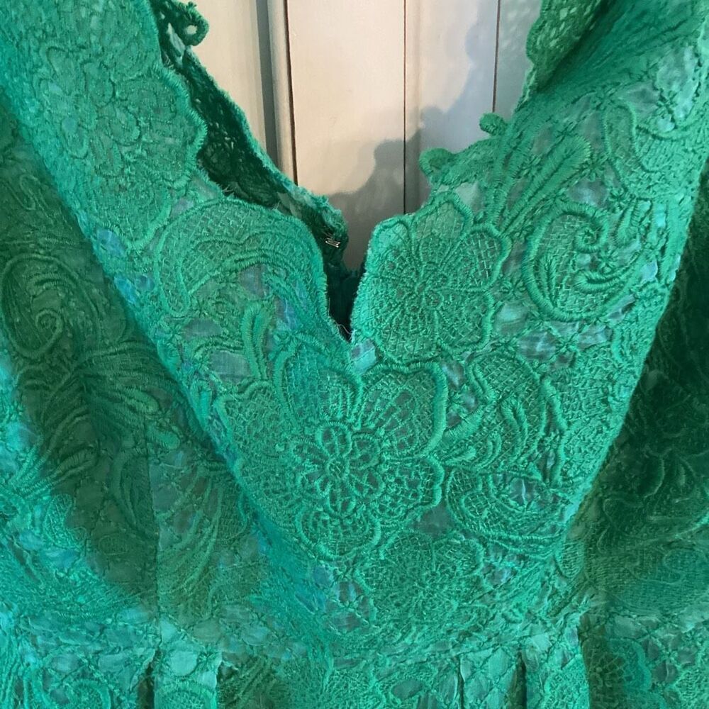 Yoana Baraschi Anthropologie 100% Silk Lace Overlay Sz 8 Emerald Green - Picture 3 of 10